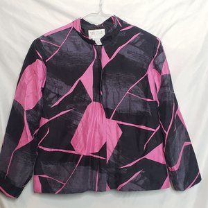 Vintage Silk Cropped Jacket Zip Up Silk Club Petite Medium Black Pink Gray